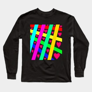 Colorful Lines And Red Hearts Long Sleeve T-Shirt